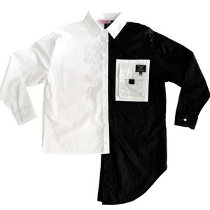 Button down black and white, with message on the b